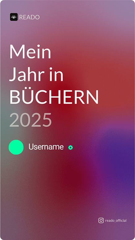 Beispiel für READO-Jahresrückblick (Recap) - Startseite: enthält Text "Mein Jahr in Büchern", Jahreszahl und Usernamen sowie READO-Logo